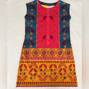 Global Desi Multicolored Sleeveless Dress Size M Tribal Bird Print Summer
